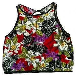 Vintage Tropical Hawaiian Floral Crop Top Approx. Size XS/S (see measurements)